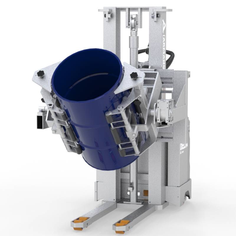 Delta E PRF-F Inox - Stoccatore con pinza per svuotamento frontale di fusti